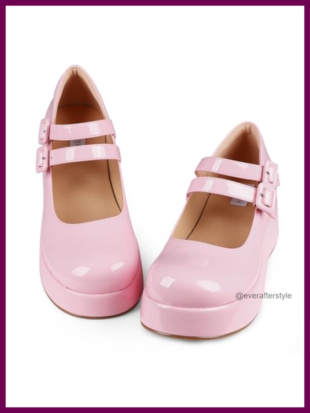 Women's Mary Jane Platform Chunky Heel Vegan Leather Buckle Shoes